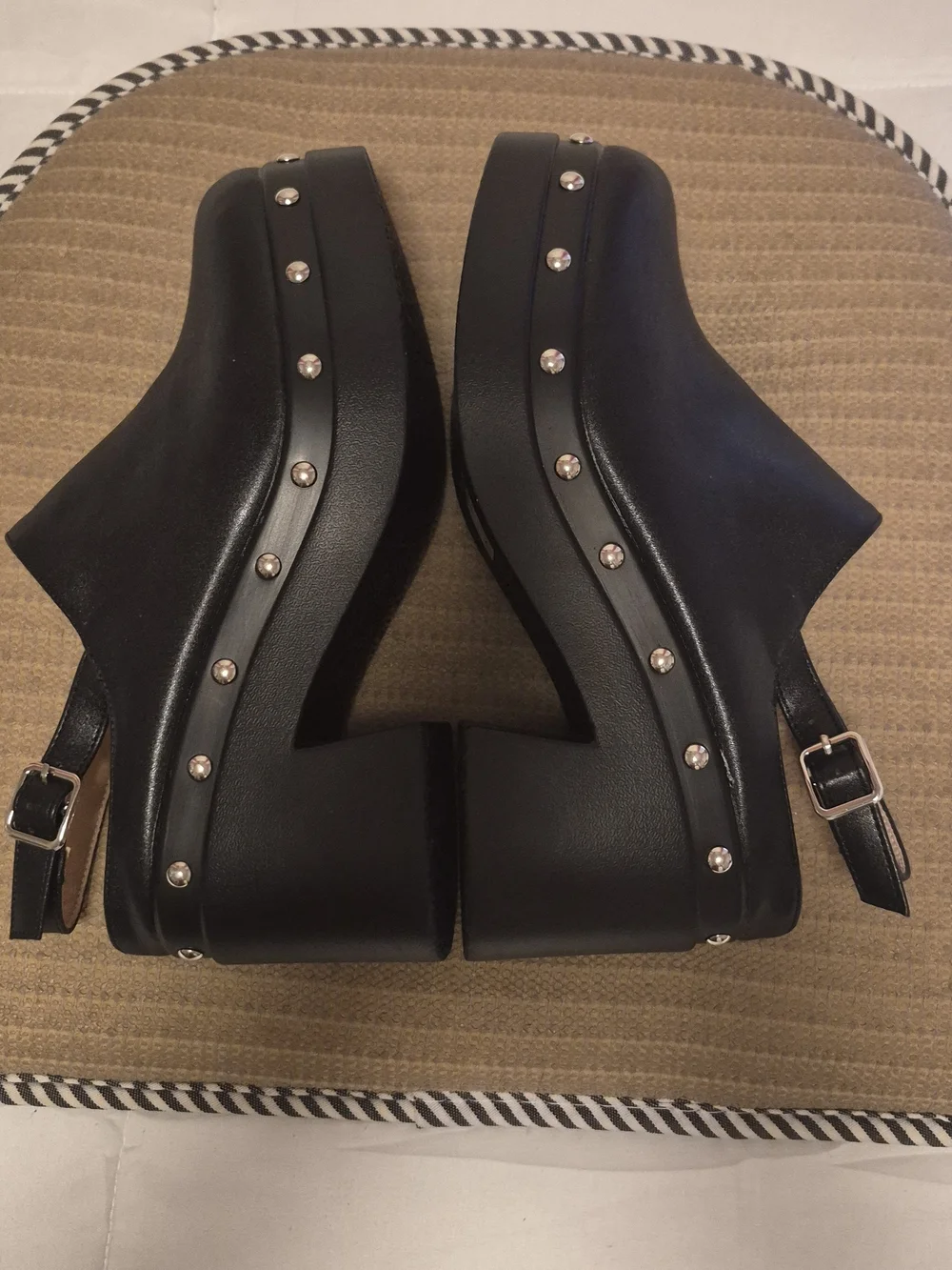 Black Studded Platform Slingback Clogs - Women's
